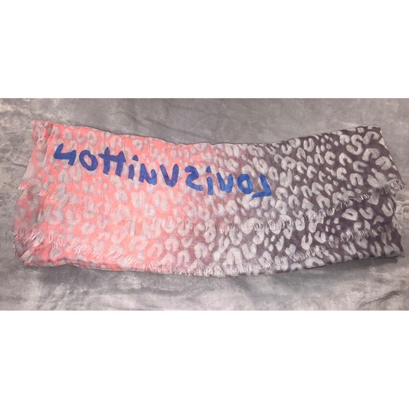 RARE Louis Vuitton Stephen Sprouse Leopard Scarf Pink Grey Graffiti Logo Italy - Picture 8 of 9